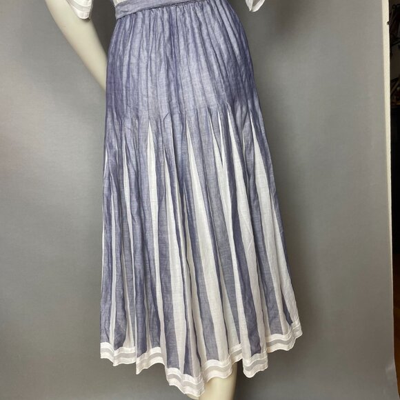 Vintage Albert Nipon Pleated Dress Striped Short Sleeves Tie Belt 1980s Nautical - Picture 5 of 14
